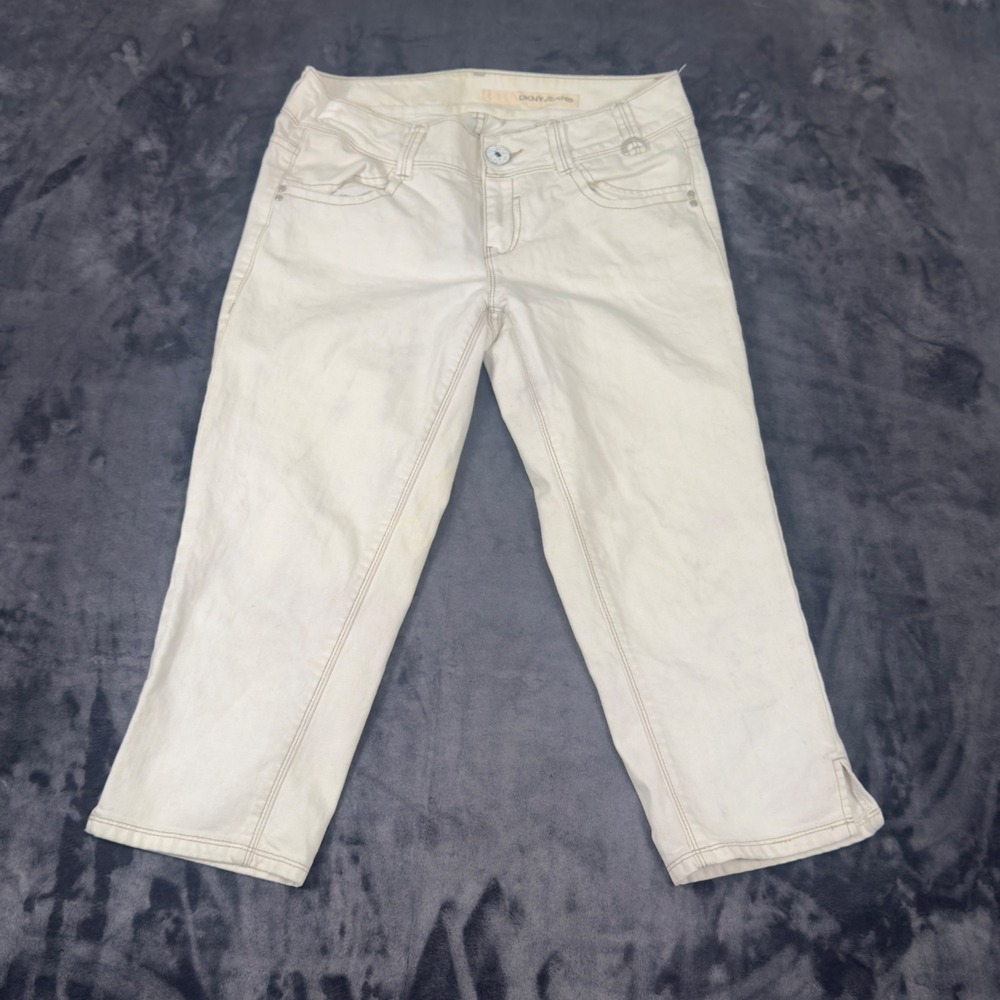 DKNY Jeans Capri Pants Womens 8 White Cropped Denim Stretch Casual 2749
